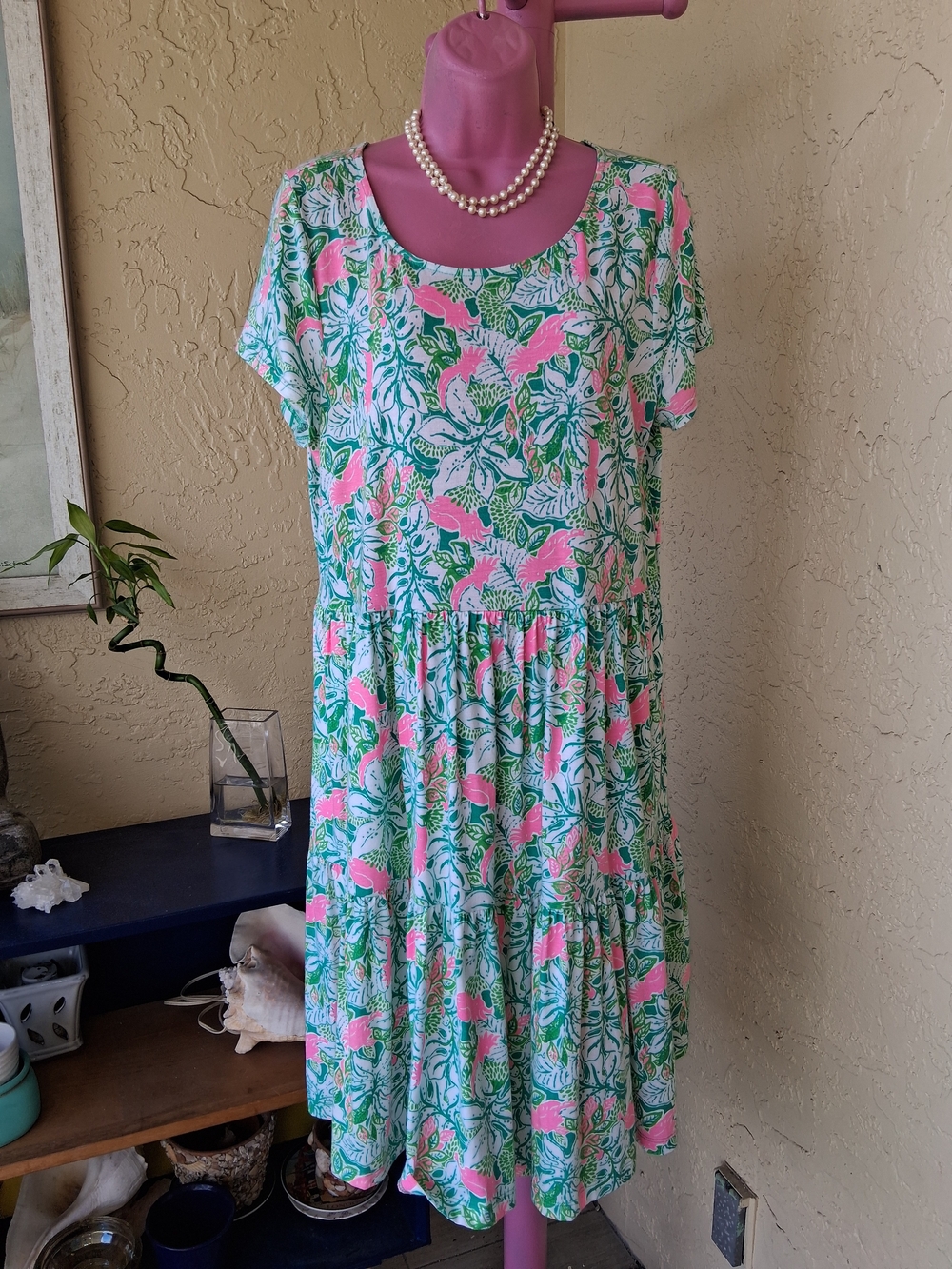 Lilly Pulitzer Pink, Mint & Green Floral Tiered Scoop Midi Dress - Picture 8 of 9